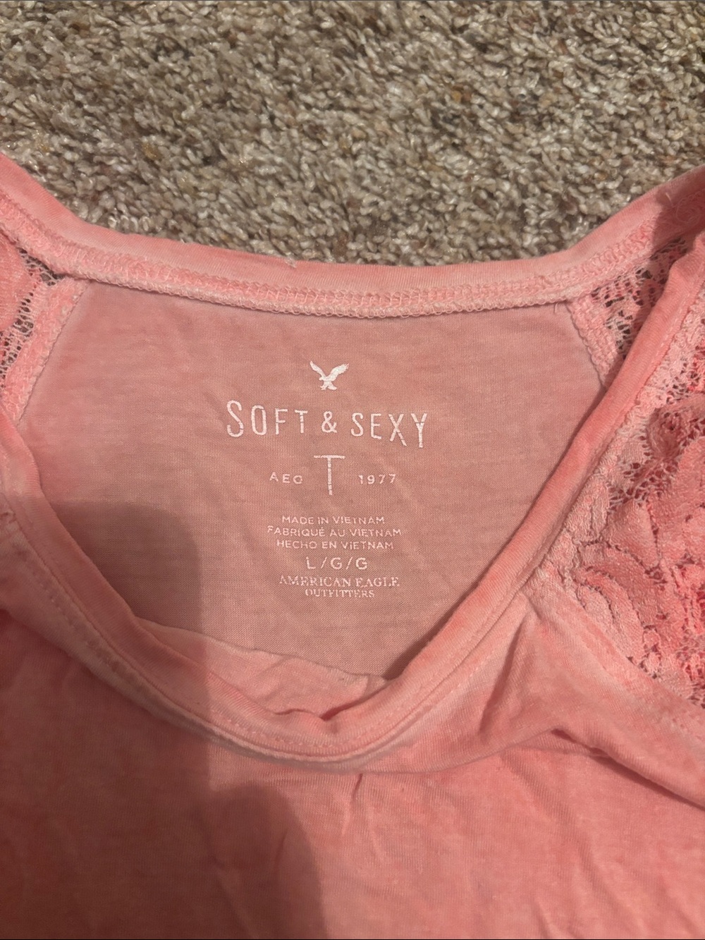 American Eagle Outfitters Coral Pink Lace-Trim Tank - Picture 2 of 2
